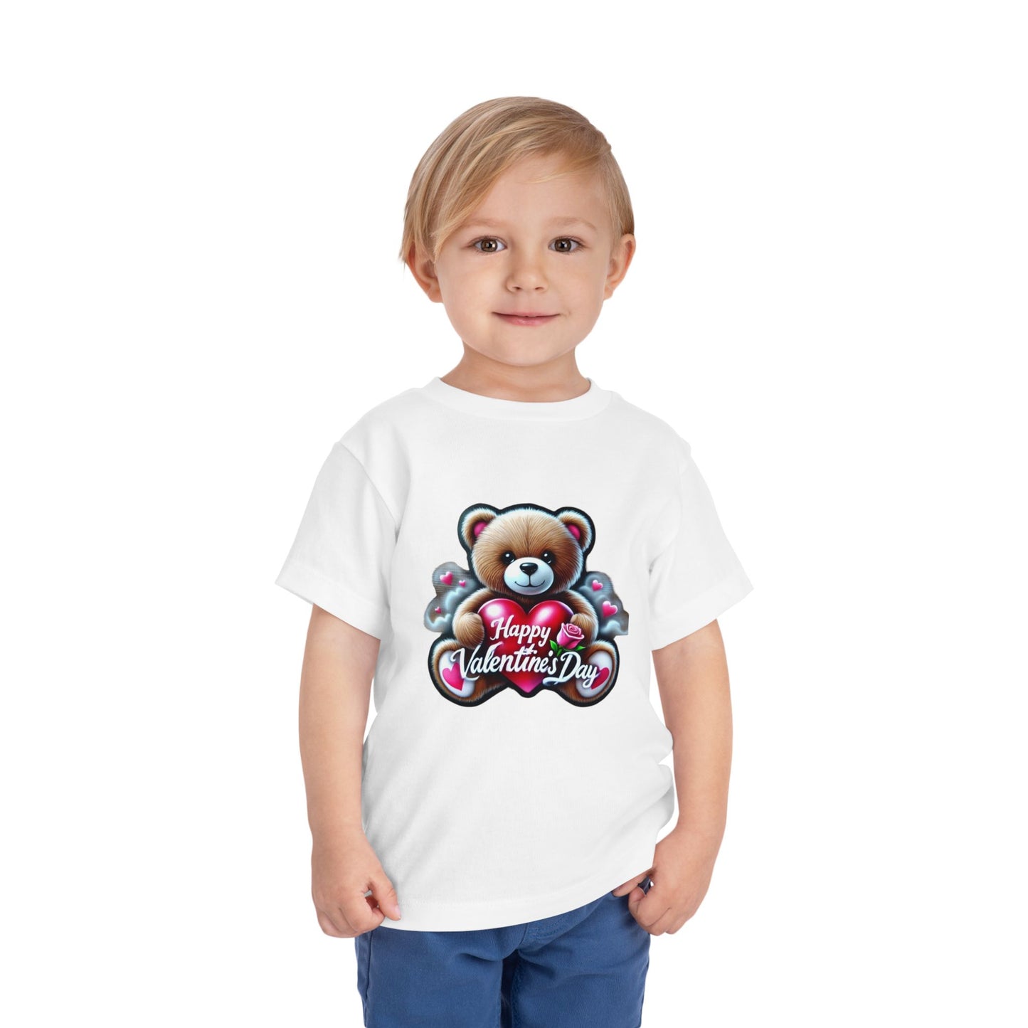 "Happy Valentines Day Teddy Bear" - Toddler Short Sleeve Tee