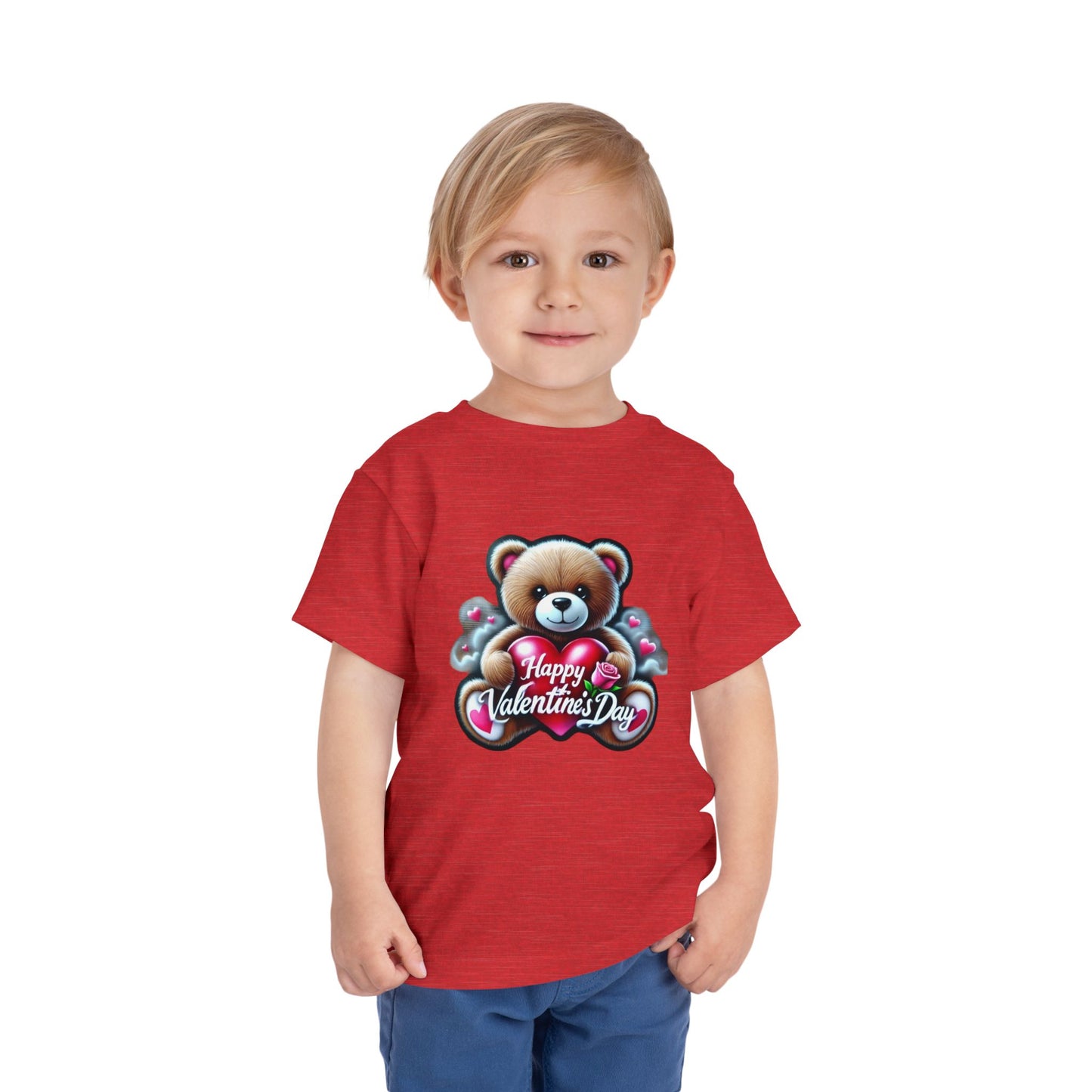 "Happy Valentines Day Teddy Bear" - Toddler Short Sleeve Tee