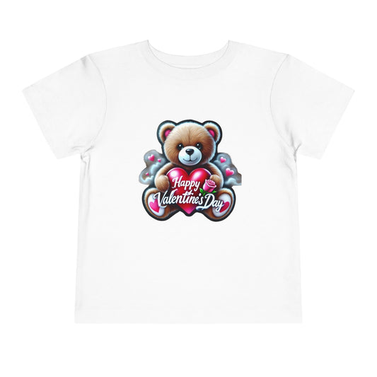 "Happy Valentines Day Teddy Bear" - Toddler Short Sleeve Tee