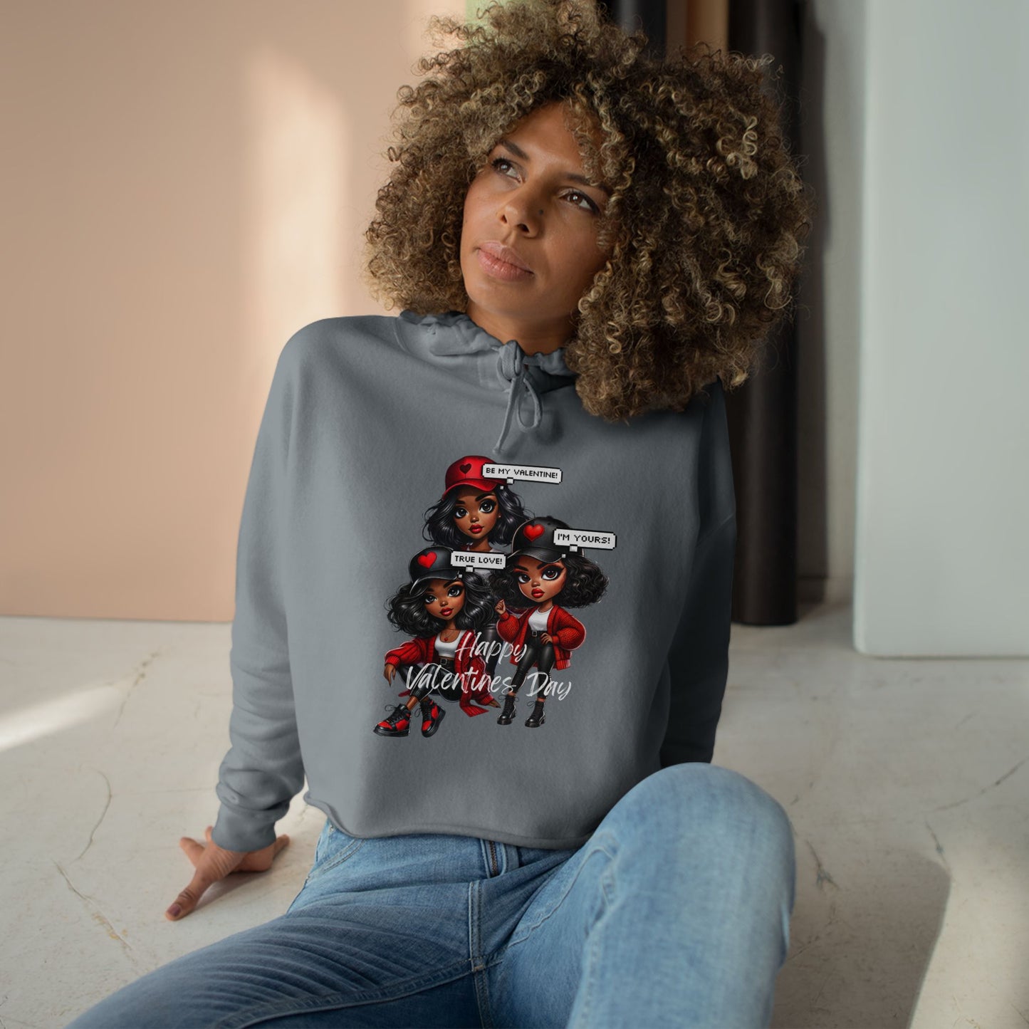 "Happy Valentines Day" - Crop Hoodie